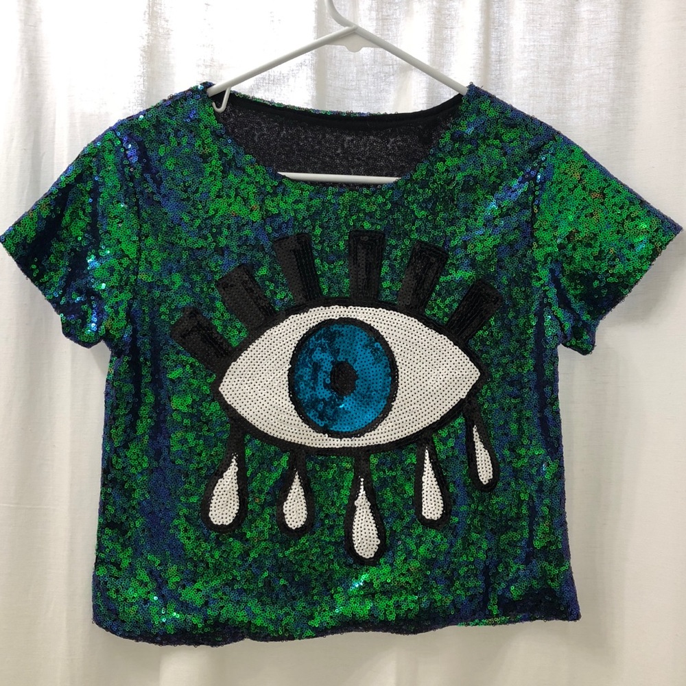Sequin Evil Eye Crop Top